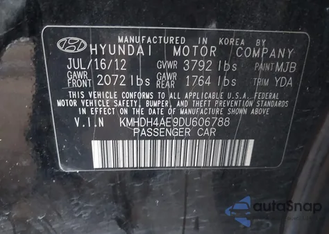 2013 Hyundai Elantra Gls z USA, uszkodzony, nr VIN KMHDH4AE9DU606788
